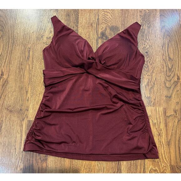 City Chic Women’s Twist Front Underwire Tankini Top Burgundy Size 16 - Picture 1 of 10